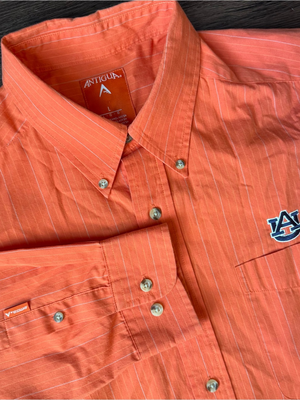 Auburn Tigers Shirt Mens Large Button Long Sleeve Orange NCAA Football Antiqua
